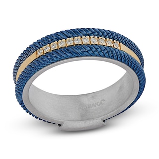 Baraka Men's Diamond Cord Ring 1/10 ct tw Sterling Silver, Stainless Steel & 18K Yellow Gold
