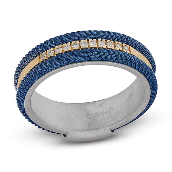 Baraka Men's Diamond Cord Ring 1/10 ct tw Sterling Silver, Stainless Steel & 18K Yellow Gold