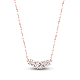 Lab-Grown Diamond Three-Stone Necklace 1 ct tw 14K Rose Gold 18"
