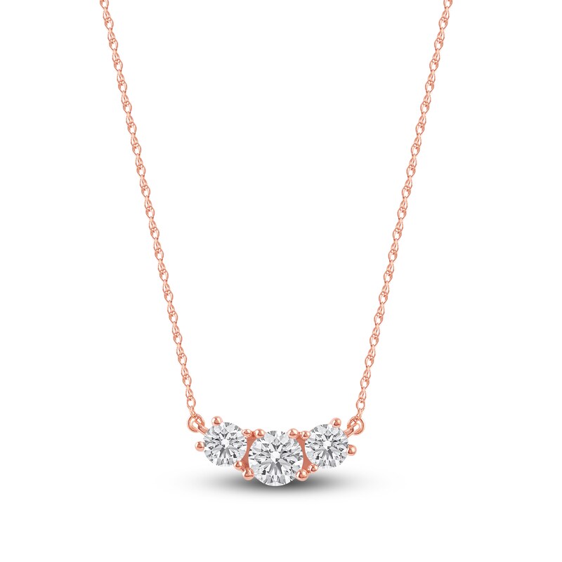 Main Image 1 of Lab-Grown Diamond Three-Stone Necklace 1 ct tw 14K Rose Gold 18"