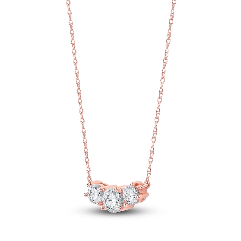 Main Image 2 of Lab-Grown Diamond Three-Stone Necklace 1 ct tw 14K Rose Gold 18"