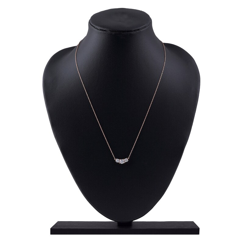 Main Image 5 of Lab-Grown Diamond Three-Stone Necklace 1 ct tw 14K Rose Gold 18"