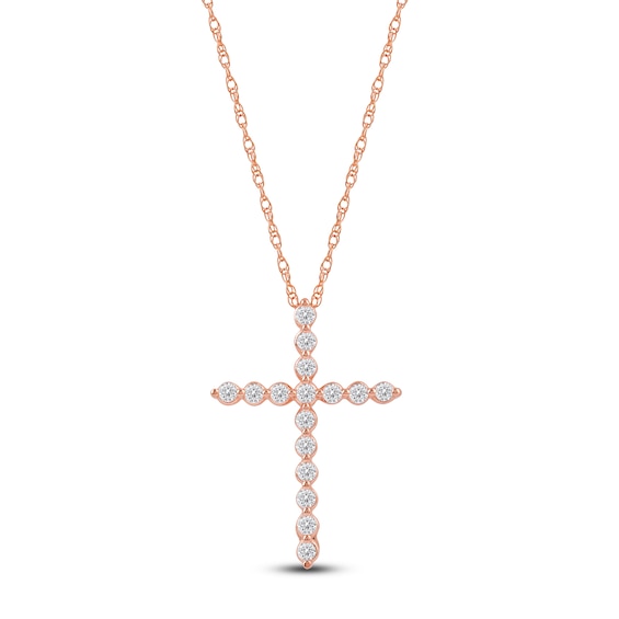 Jared Signature Lab-Grown Diamond Cross Necklace 1/2 ct tw 14K Rose Gold 18"