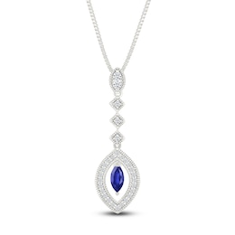 Marquise-Cut Blue Lab-Created Sapphire & White Lab-Created Sapphire Drop Necklace Sterling Silver 18"