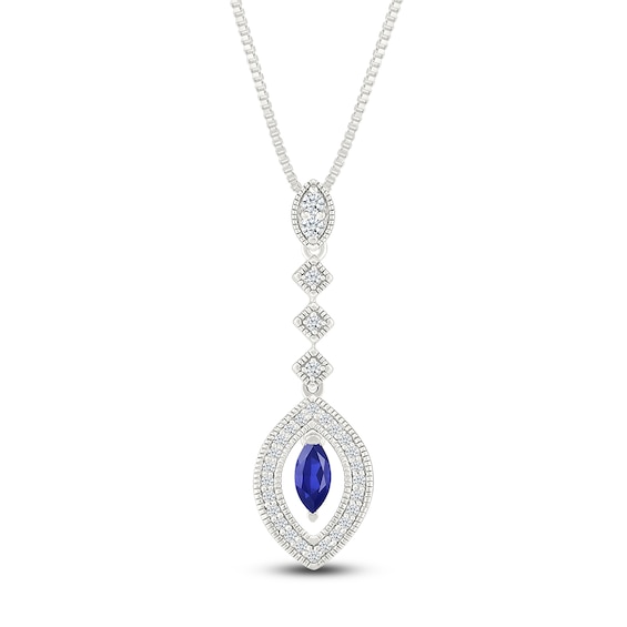 Marquise-Cut Blue Lab-Created Sapphire & White Lab-Created Sapphire Drop Necklace Sterling Silver 18"