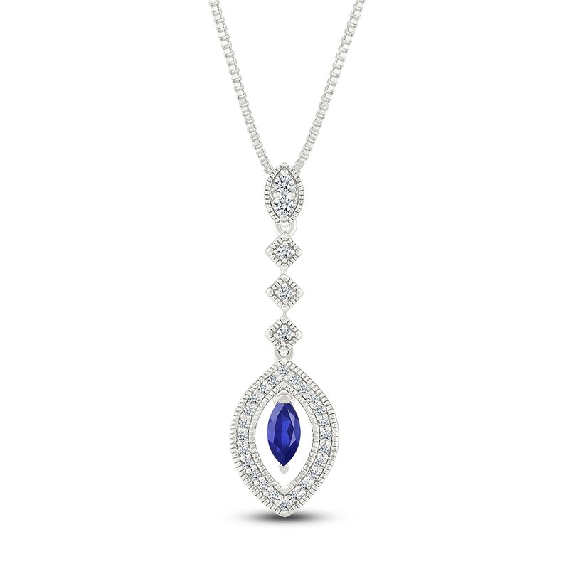 Main Image 1 of Marquise-Cut Blue Lab-Created Sapphire & White Lab-Created Sapphire Drop Necklace Sterling Silver 18"