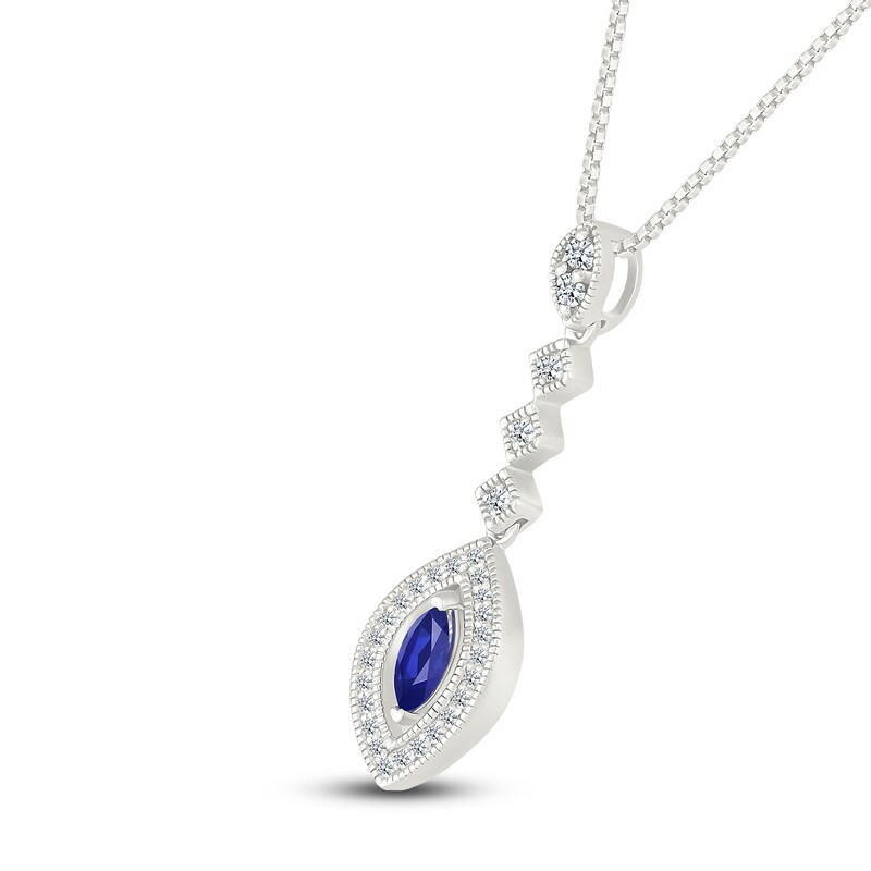 Main Image 2 of Marquise-Cut Blue Lab-Created Sapphire & White Lab-Created Sapphire Drop Necklace Sterling Silver 18"