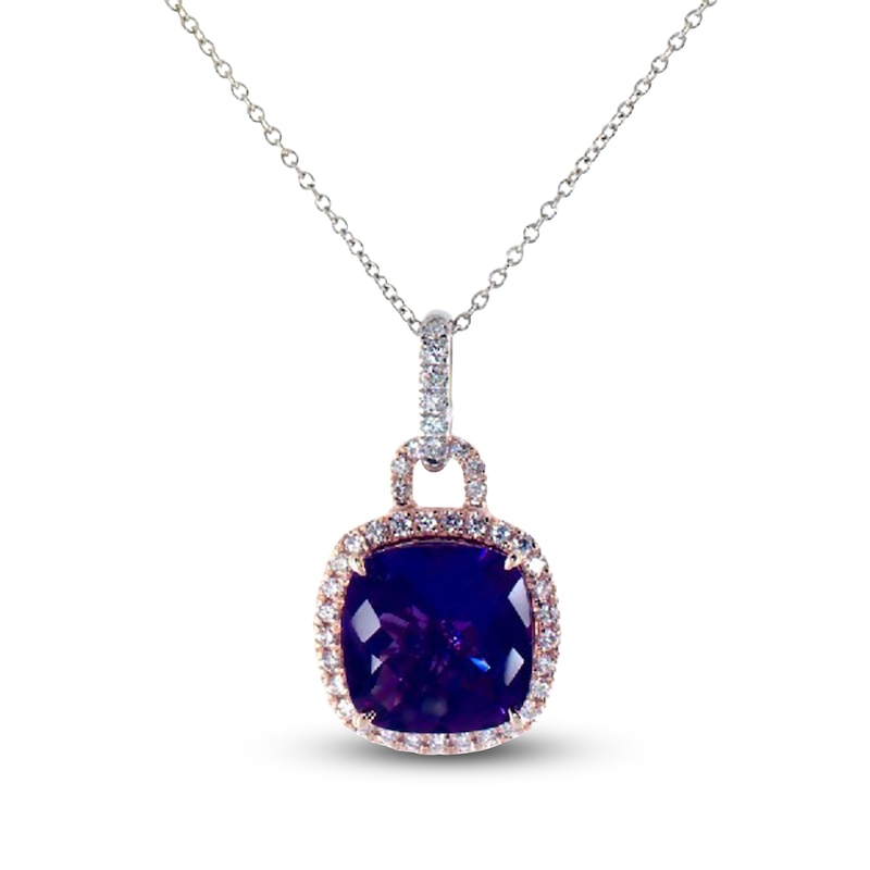 Main Image 1 of Jared Atelier Cushion-Cut Natural Amethyst & Certified Diamond Necklace 1/2 ct tw 14K Two-Tone Gold 19"