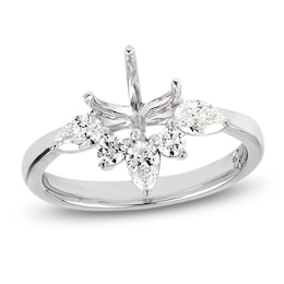 Storied Diamond Sands of Eternity Pear-Shaped & Round-Cut Half-Halo Engagement Ring Setting 5/8 ct tw Platinum