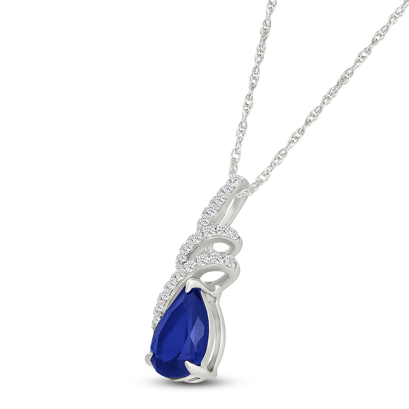 Main Image 2 of Pear-Shaped Blue Lab-Created Sapphire & White Lab-Created Sapphire Ribbon Necklace Sterling Silver 18"