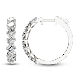 Emerald-Cut Lab-Grown Diamond Tilted Hoop Earrings 2 ct tw 14K White Gold