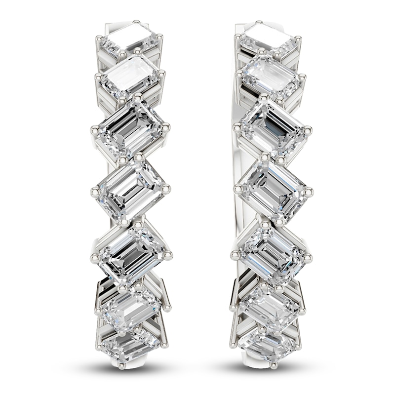 Main Image 3 of Emerald-Cut Lab-Grown Diamond Tilted Hoop Earrings 2 ct tw 14K White Gold