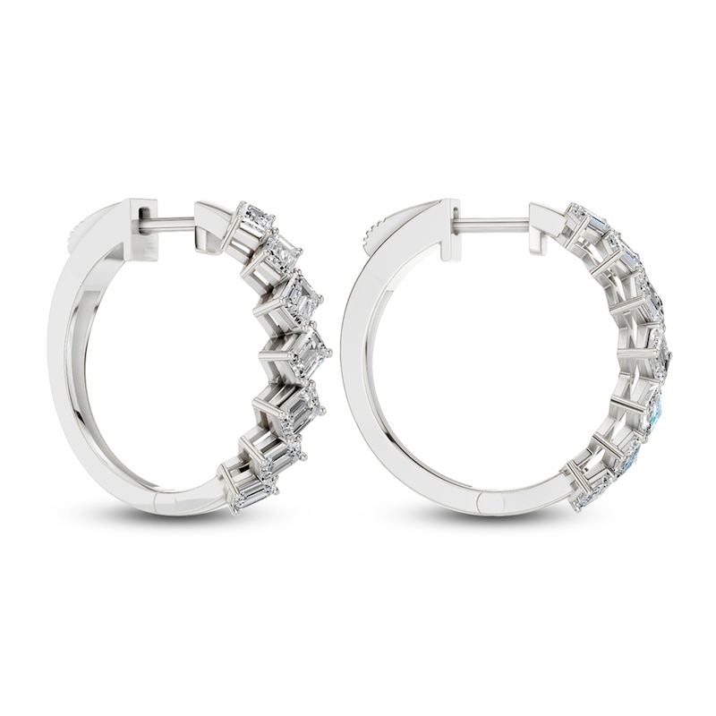 Main Image 4 of Emerald-Cut Lab-Grown Diamond Tilted Hoop Earrings 2 ct tw 14K White Gold