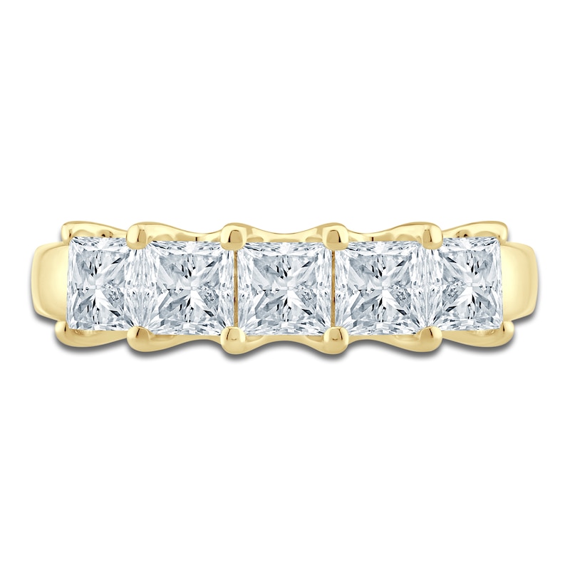 Main Image 3 of Princess-Cut Lab-Grown Diamond Five-Stone Anniversary Ring 1-1/2 ct tw 14K Yellow Gold