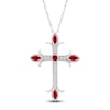 Thumbnail Image 1 of Marquise & Round-Cut Natural Ruby & Diamond Cross Necklace 1/10 ct tw 14K White Gold 18"