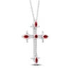 Thumbnail Image 2 of Marquise & Round-Cut Natural Ruby & Diamond Cross Necklace 1/10 ct tw 14K White Gold 18"