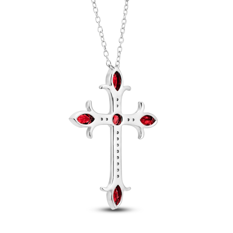 Main Image 3 of Marquise & Round-Cut Natural Ruby & Diamond Cross Necklace 1/10 ct tw 14K White Gold 18"