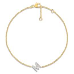 Diamond Initial M Bracelet 1/15 ct tw 10K Yellow Gold 7.5"