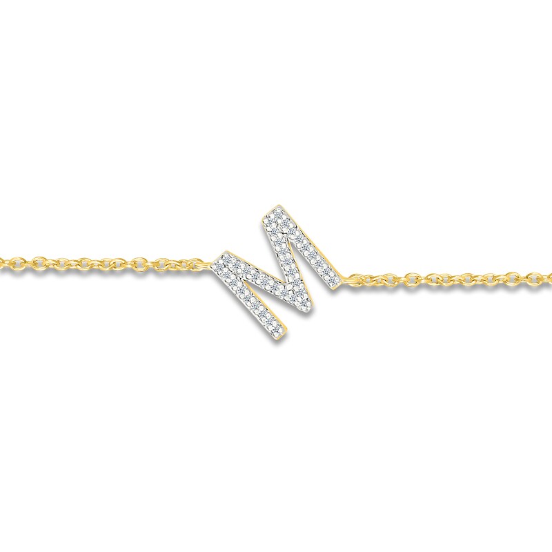 Main Image 2 of Diamond Initial M Bracelet 1/15 ct tw 10K Yellow Gold 7.5"