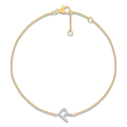 Diamond Initial R Bracelet 1/15 ct tw 10K Yellow Gold 7.5"