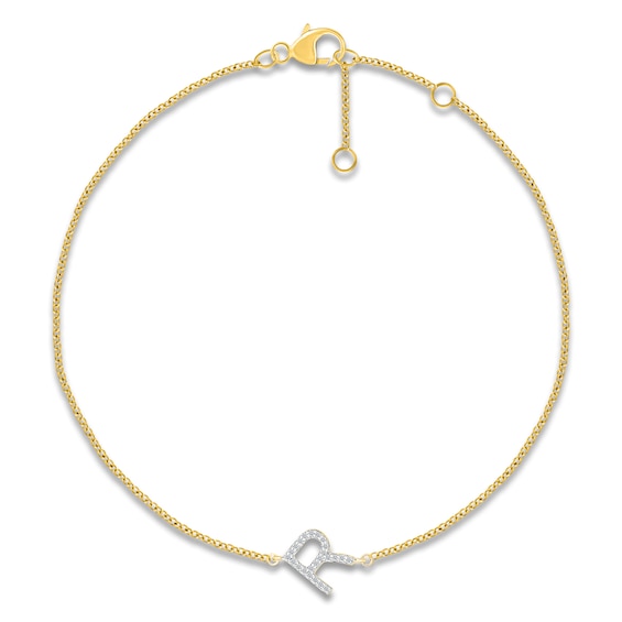 Diamond Initial R Bracelet 1/15 ct tw 10K Yellow Gold 7.5"