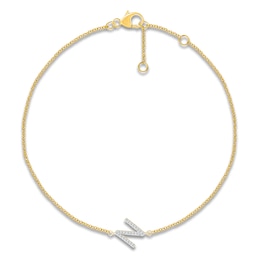 Diamond Initial N Bracelet 1/15 ct tw 10K Yellow Gold 7.5"