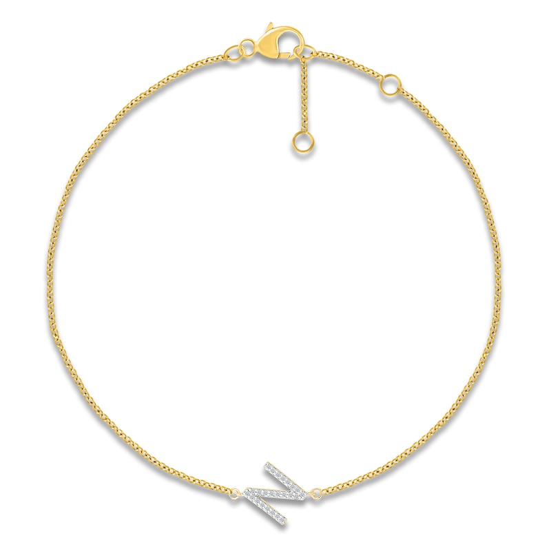 Main Image 1 of Diamond Initial N Bracelet 1/15 ct tw 10K Yellow Gold 7.5"