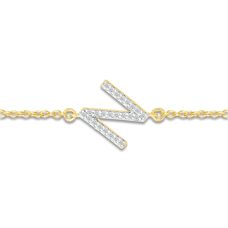 Main Image 2 of Diamond Initial N Bracelet 1/15 ct tw 10K Yellow Gold 7.5"
