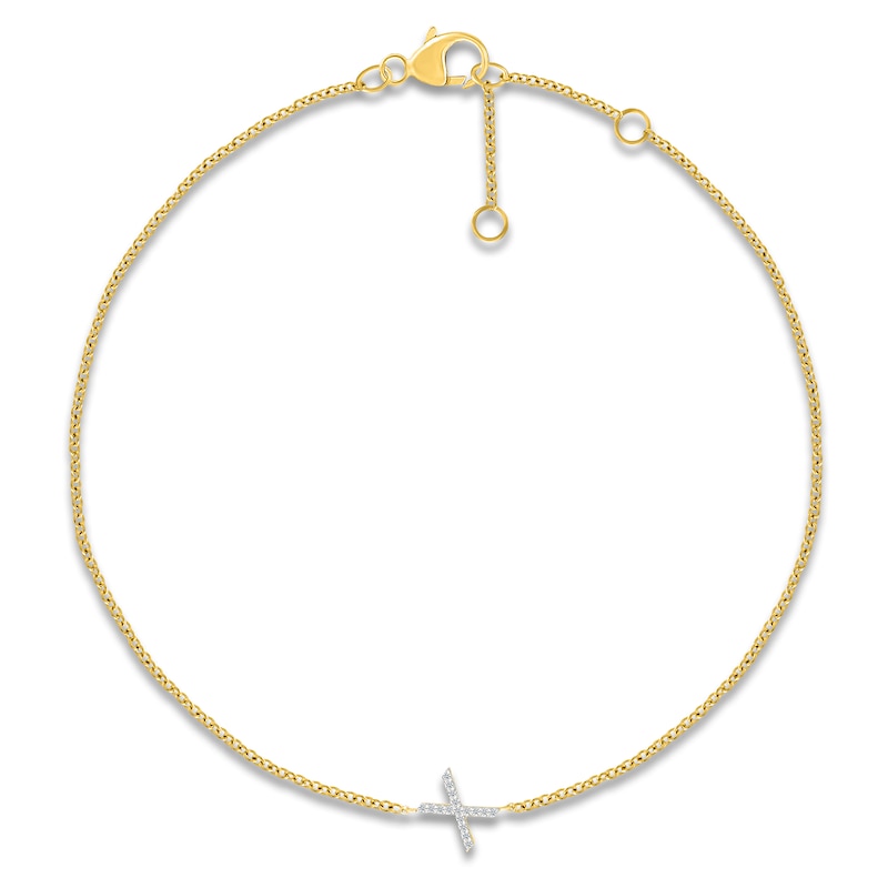 Main Image 1 of Diamond Initial X Bracelet 1/15 ct tw 10K Yellow Gold 7.5"