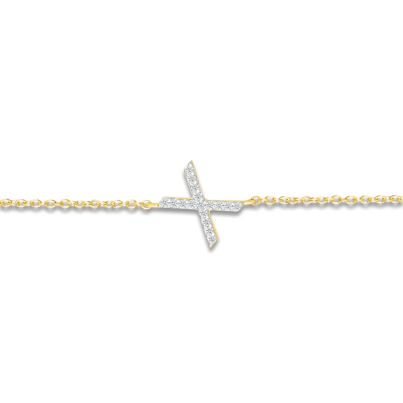 Main Image 2 of Diamond Initial X Bracelet 1/15 ct tw 10K Yellow Gold 7.5"
