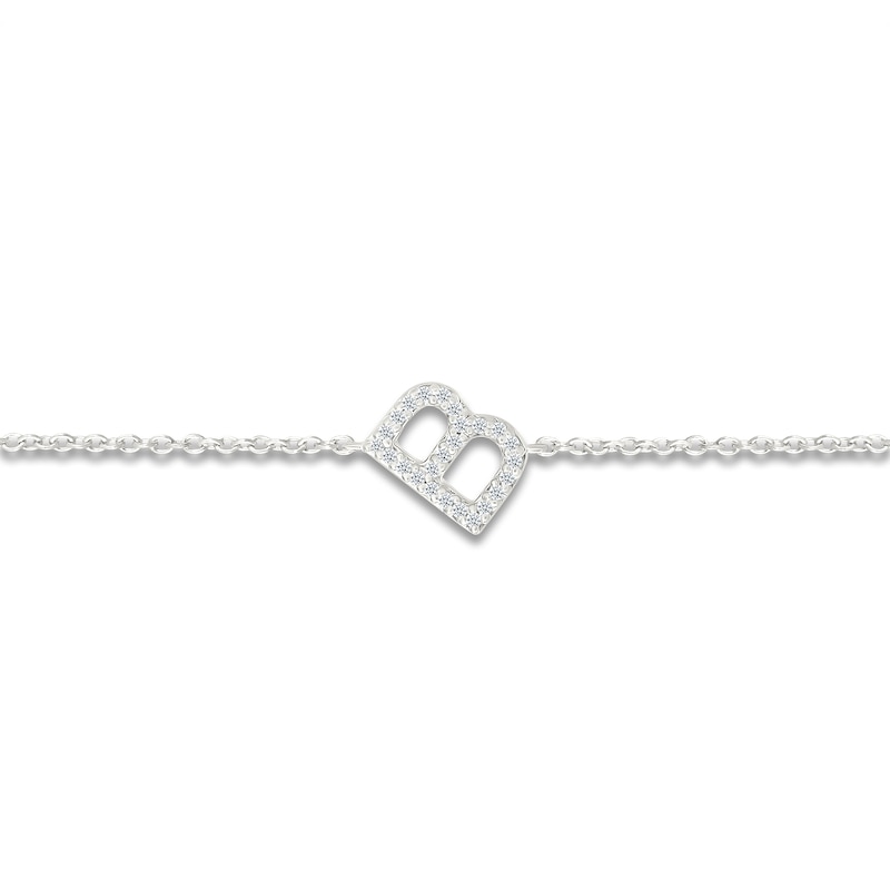 Main Image 2 of Diamond Initial B Bracelet 1/15 ct tw 10K White Gold 7.5"