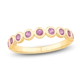 Bezel-Set Natural Pink Sapphire 2mm Stackable Ring 14K Yellow Gold