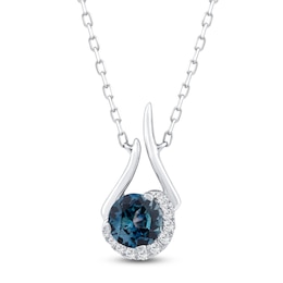 Montana Blue Round-Cut Natural Sapphire & Diamond Accent Necklace 14K White Gold 18"