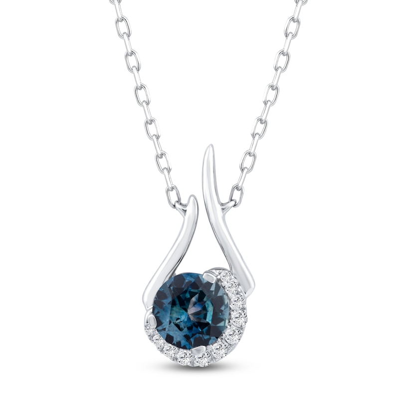 Main Image 1 of Montana Blue Round-Cut Natural Sapphire & Diamond Accent Necklace 14K White Gold 18"