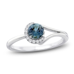 Montana Blue Round-Cut Natural Sapphire & Diamond Accent Ring 14K White Gold