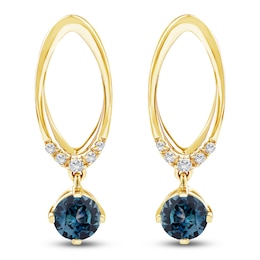 Montana Blue Round-Cut Natural Sapphire & Diamond Oval Drop Earrings 1/20 ct tw 14K Yellow Gold