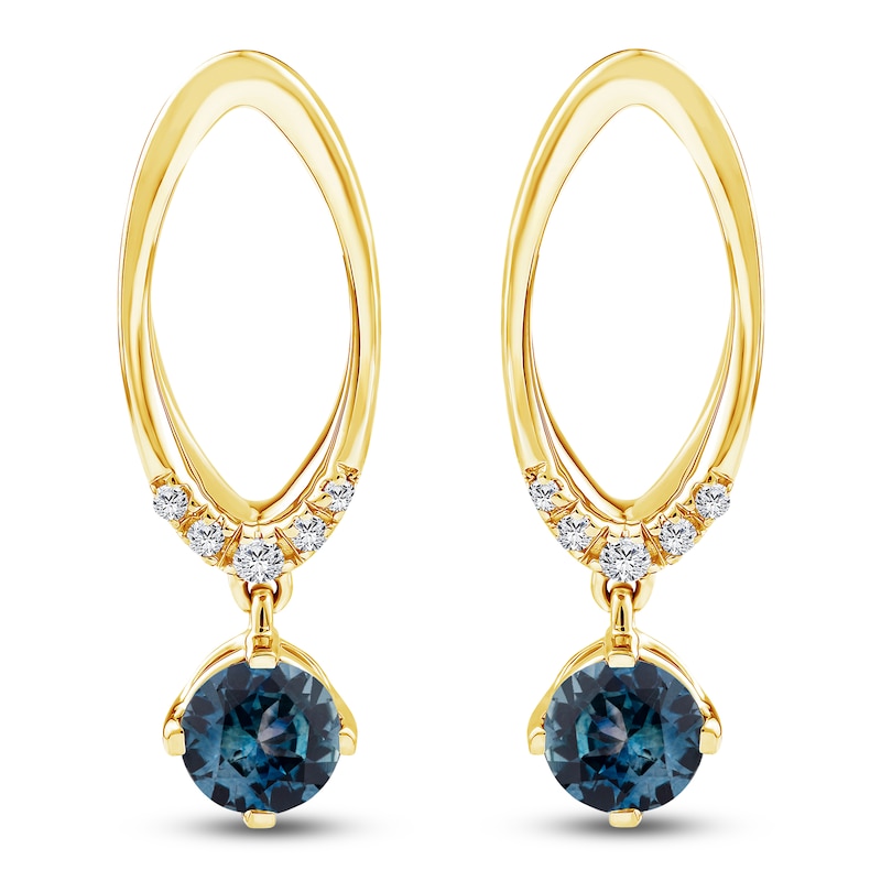 Main Image 1 of Montana Blue Round-Cut Natural Sapphire & Diamond Oval Drop Earrings 1/20 ct tw 14K Yellow Gold