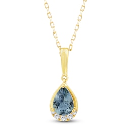 Montana Blue Pear-Shaped Natural Sapphire & Diamond Necklace 1/20 ct tw 14K Yellow Gold 18"