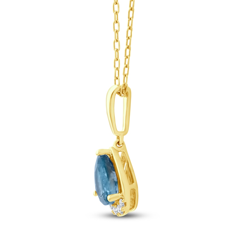 Main Image 2 of Montana Blue Pear-Shaped Natural Sapphire & Diamond Necklace 1/20 ct tw 14K Yellow Gold 18"