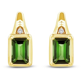 Baguette-Cut Natural Brazilian Cruzeiro Tourmaline & Diamond Accent Earrings 14K Yellow Gold