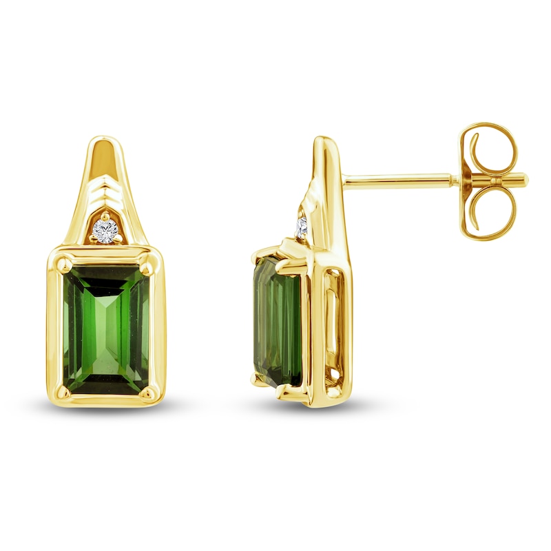 Main Image 2 of Baguette-Cut Natural Brazilian Cruzeiro Tourmaline & Diamond Accent Earrings 14K Yellow Gold