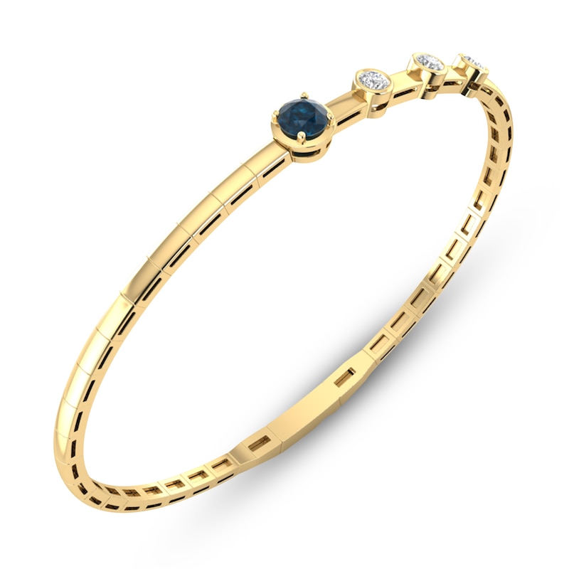 Main Image 2 of Montana Blue Round-Cut Natural Sapphire & Diamond Bangle Bracelet 1/3 ct tw 14K Yellow Gold