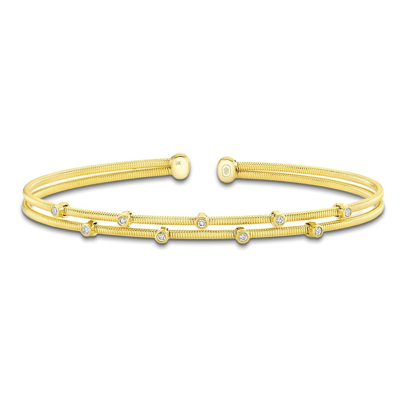 Main Image 1 of Shy Creation Diamond Double Cuff Bangle Bracelet 1/10 ct tw 14K Yellow Gold B22001252ZS