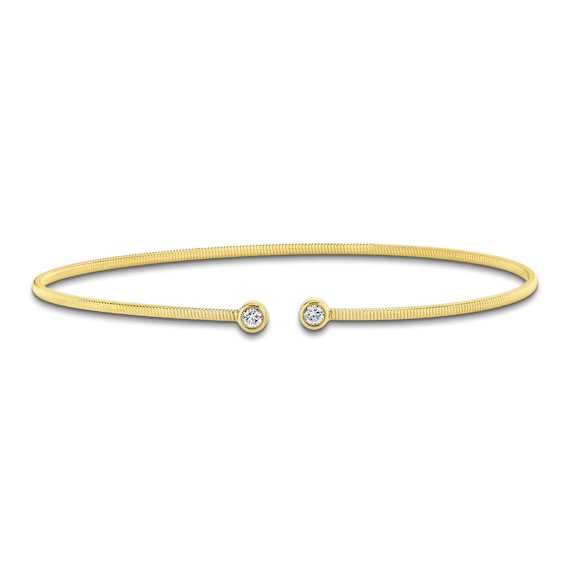 Shy Creation Diamond Open Cuff Bangle Bracelet 1/10 ct tw 14K Yellow Gold B22001130ZS