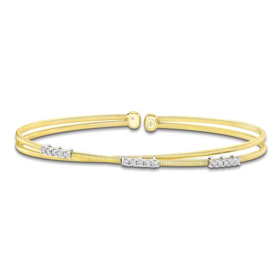 Shy Creation Diamond Station Double Flex Cuff Bracelet 1/6 ct tw 14K Yellow Gold B22001229ZS