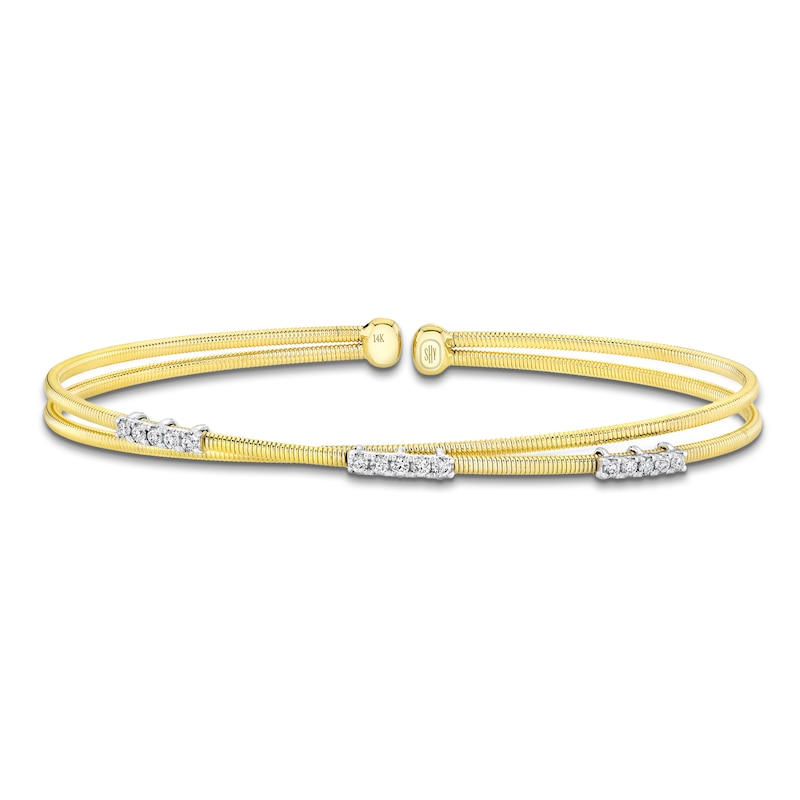 Main Image 1 of Shy Creation Diamond Station Double Flex Cuff Bracelet 1/6 ct tw 14K Yellow Gold B22001229ZS