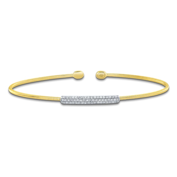 Shy Creation Diamond Station Flex Cuff Bracelet 1/6 ct tw 14K Yellow Gold B22001119ZS