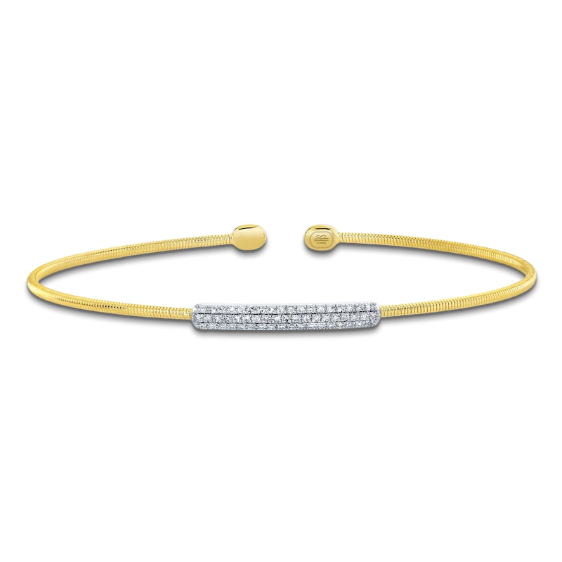 Main Image 1 of Shy Creation Diamond Station Flex Cuff Bracelet 1/6 ct tw 14K Yellow Gold B22001119ZS