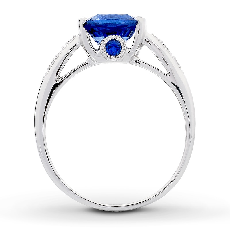 Lab-Created Sapphire Ring Cushion- Cut 10K White Gold