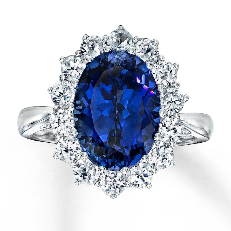 Main Image 1 of Blue & White Lab-Created Sapphire Ring 10K White Gold
